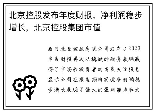 北京控股发布年度财报，净利润稳步增长，北京控股集团市值