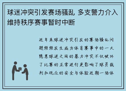 球迷冲突引发赛场骚乱 多支警力介入维持秩序赛事暂时中断